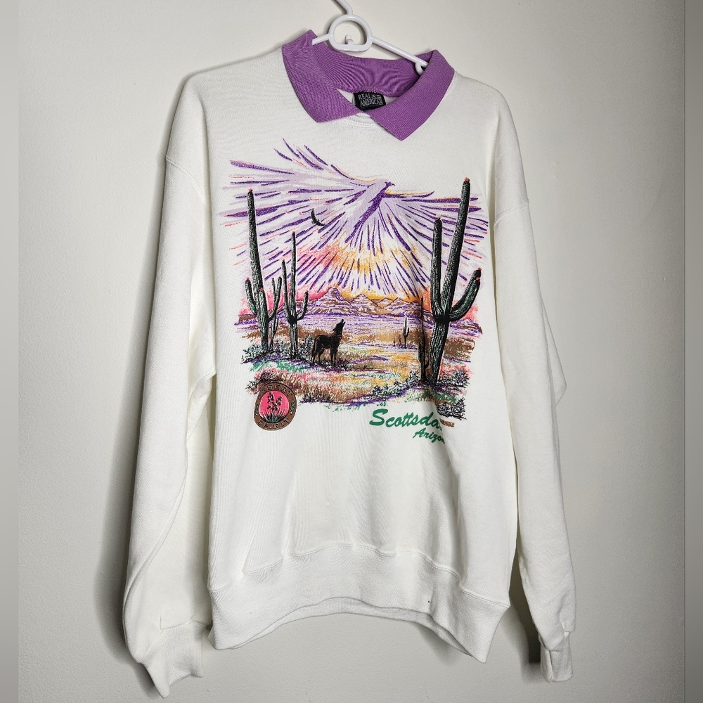 Vintage Deadstock All Over Desert Wolf Eagle Print‎ Scottsdale Arizona 1994...